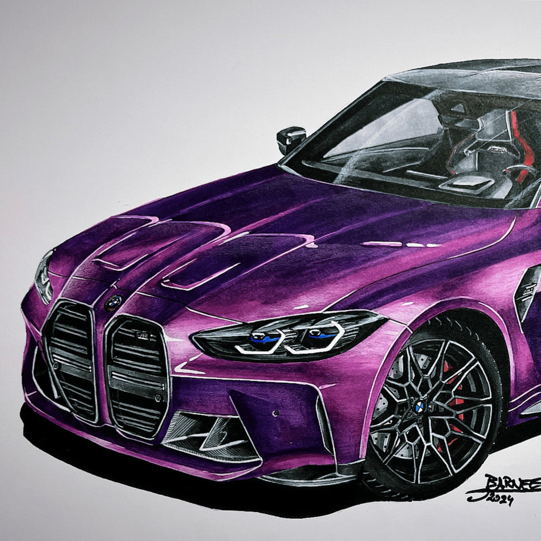 BarneeCars™ BMW M4 Competition Drawing - 1/1 Custom & Hand - made - BarneeCars™