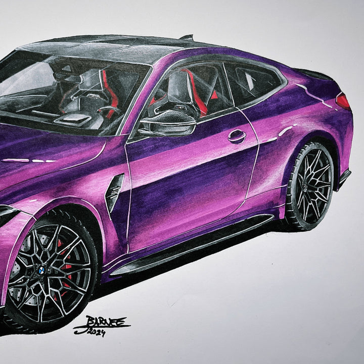 BarneeCars™ BMW M4 Competition Drawing - 1/1 Custom & Hand - made - BarneeCars™