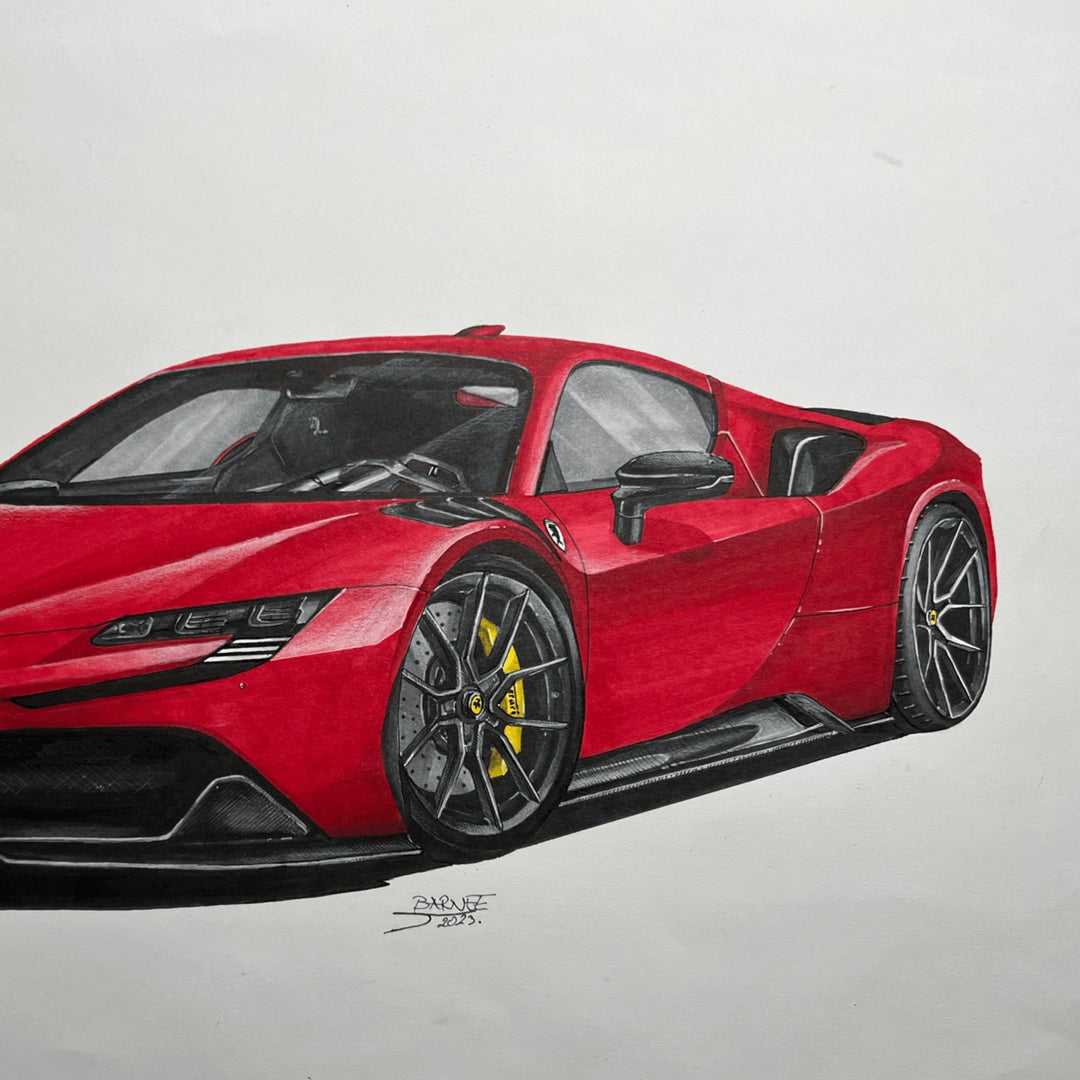 BarneeCars™ Ferrari SF90 Stradale Drawing - 1/1 Custom & Hand - made - BarneeCars™