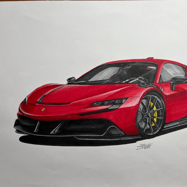 BarneeCars™ Ferrari SF90 Stradale Drawing - 1/1 Custom & Hand - made - BarneeCars™