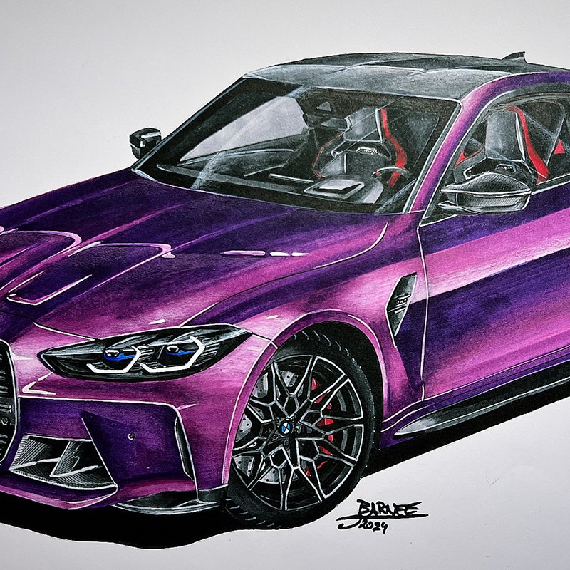 Barnee's™ BMW M4 Competition Drawing - 1/1 Custom & Hand-made - Barnee's Cars